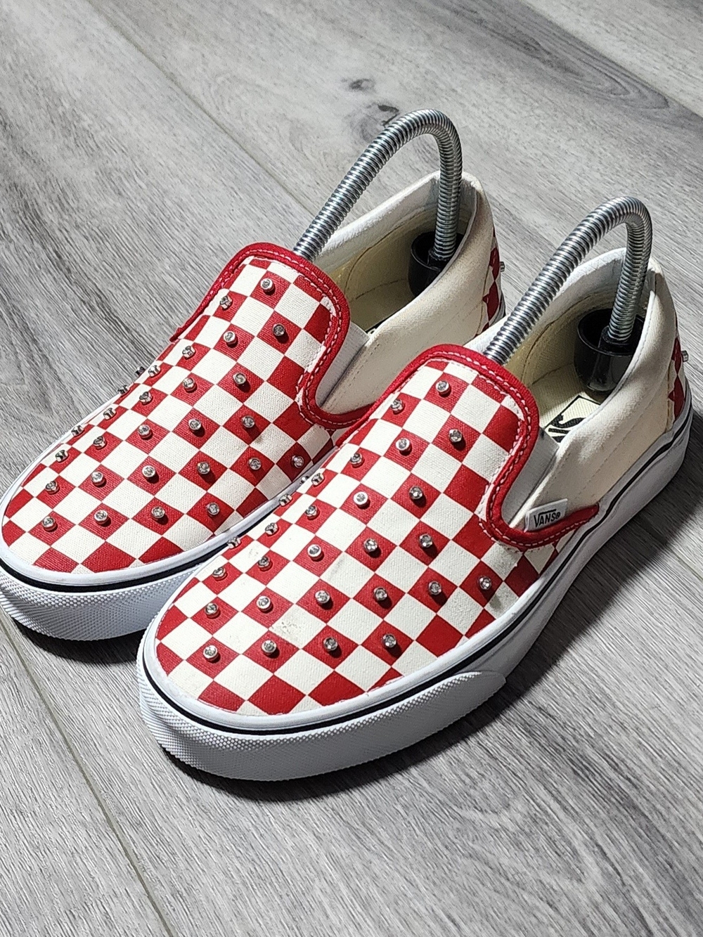 NWOB Vans Classic Slip On Red Rhineatone Checkerboard Sneakers Womens Size 8